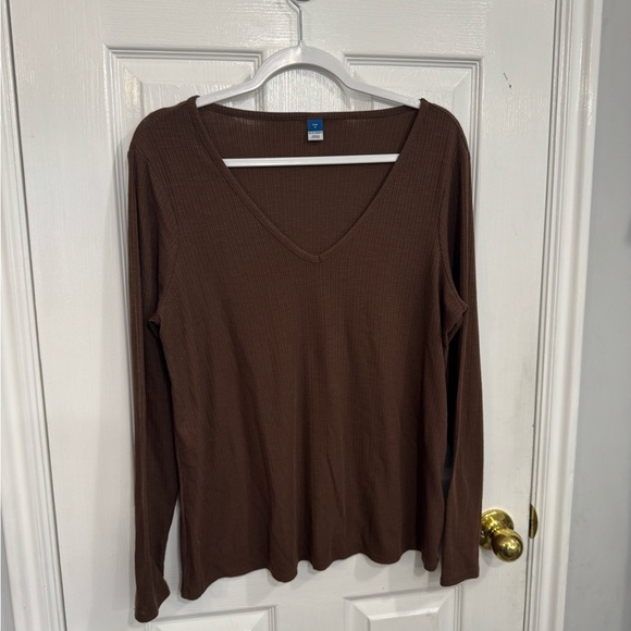 Old Navy Tops - Old Navy Brown Ribbed V-Neck Long Sleeve Tee